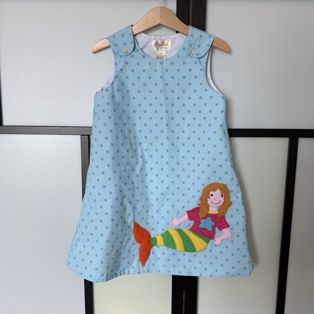 Rosalina Collections Blue Polka Dot Dress Mermaid‎ Girl Size 3T Preppy Party